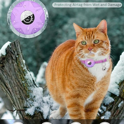 Apple AirTag Cat Collar, GPS Tracker Kitten Collar with Reflective Breakaway Holder and Bell, Lightweight for Cats & Kittens (Purple)