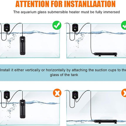 AQQA 1000W Submersible Aquarium Heater for Fish Tank Betta Digital Thermostat Pond Heater with External Controller Temp Range 59-93 ℉ for Freshwater and Saltwater (1000W for 120-280 Gallon Tank)