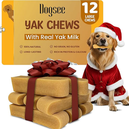 Dogsee Original Yak Cheese Himalayan Dog Chews 3lb (Large - 12 Bars) | 100% All Natural | Dog Treats Large Breed | Dog Chews Long Lasting for Aggressive Chewers | High Protein Dental Sticks