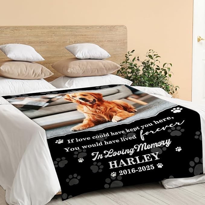 Custom Dog Memorial Blanket, Pet Memorial Gifts for Dogs, Personalized Pet Memorial Blankets, Dogs Bereavement Passing Away Gift, Loss of Pets Sympathy Gift, Customized Dog Blankets, Cat Memory Gifts