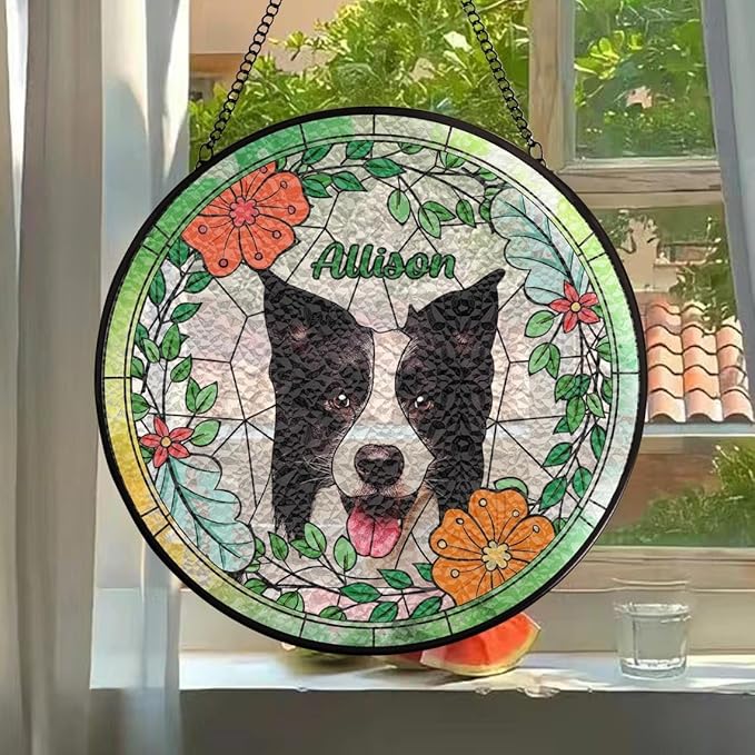Custom Dog Portrait Stained Glass Suncatcher, Pet Memorial Stained Glass Photo Suncatcher, Staineds Glass Dog Memorial, Loss of Dogs Sympathy Gift Personalized, Pet Loss Gifts /9