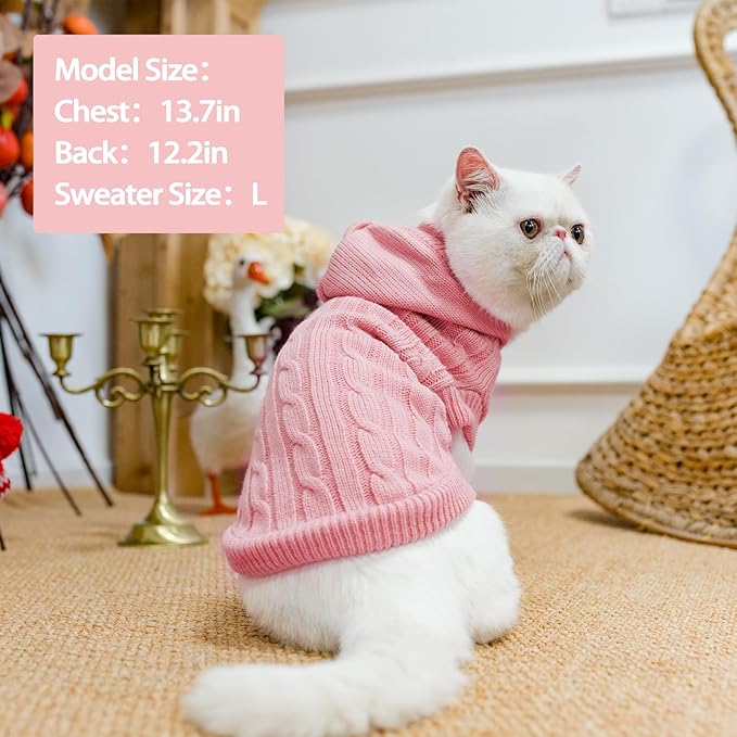 PUPTECK Winter Dog Cat Sweater Coat - Soft Cold Weather Clothes Knitwear for Kitties & Small Dogs Indoor Outdoor Walking Warm, Knitted Classic for Doggies Kitties Girls Boys, Pink L