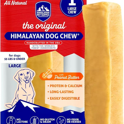 Himalayan Dog Chew Original Yak Cheese Chew, Peanut Butter, 1 Large Stick, 3.3 oz, Gluten Free, Healthy Treats, Grain & Lactose Free 100% Natural, Long Lasting Chews for s Under 55 lbs