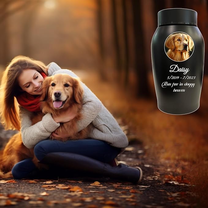 Personalized Dog Urn, Stainless Steel Cremation urns for Pets Ashes, Custom Photo Pet Memorials Pet Urn, CremationUrn for Pet Ashes(Engraved)
