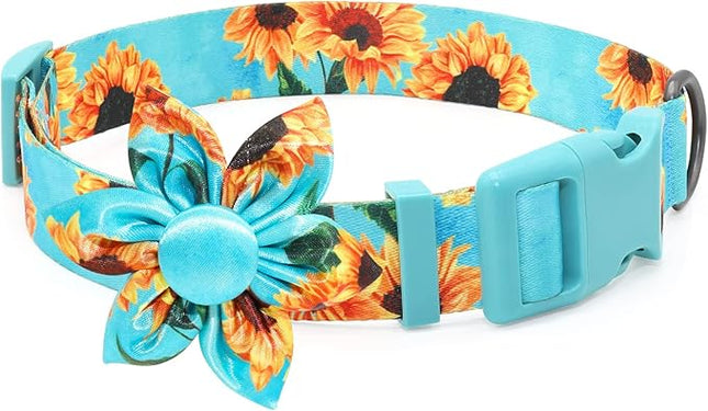 Fancy Floral Boy Dog Collar with Sunflower Bowtie for Small to Large Dogs