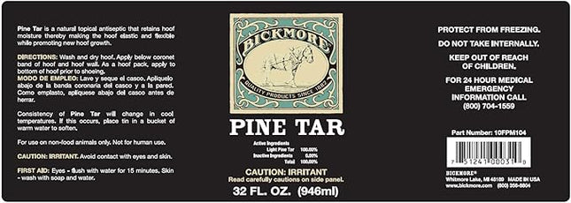 Bickmore Pine Tar 32oz - Hoof Care Formula for Horses