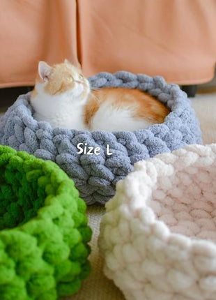 Cat Nest Bed – Premium Handwoven Washable Extra Soft Round Cave House for Indoor Kitten & Kitty, Small & Large (Grayish Blue,Large)