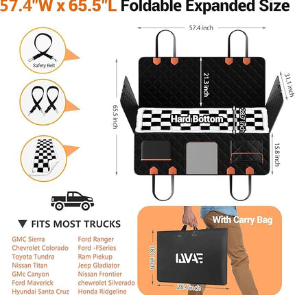 Hard Bottom Car Seat Cover for Dog swith Removable Soft Blankets,Scratch-Proof and Anti-Slip Car Dog Hammock for Large Dogs White for Crew Cab Trucks F150