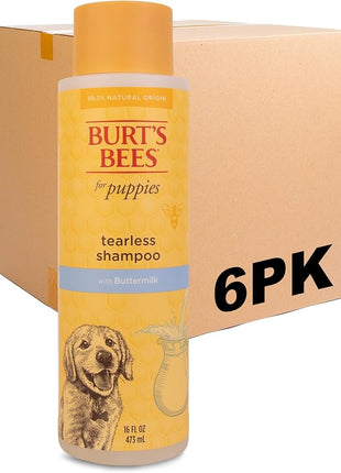 Burt's Bees for Pets Tearless Puppy Shampoo with Buttermilk, 6pk, 95% Natural Origin Formulas, Best Tearless Shampoo for Puppies - Gentle Dog and Puppy Shampoo Tear Free, 16 oz - 6 Pack