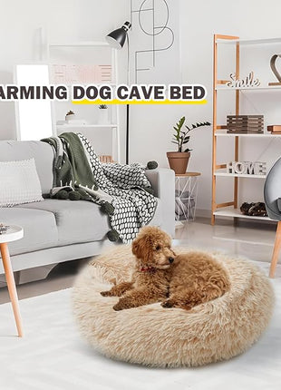 Cat Bed for Indoor Cats, Calming Cozy Cave with Self-Warming Plush, Entire Bed Machine Washable & Anti-Slip Base, Breathable Pet Bed for Small Cats&Dogs All Seasons (Apricot Color, 20 * 20inch)