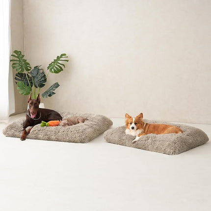 EHEYCIGA Fluffy XXL Dog Crate Pad, Plush Faux Fur Dog Bed for Extra Large Dogs, Calming Anti Anxiety XXL Bed, Washable Soft Warm Crate Mat with Non-Slip Bottom, Taupe