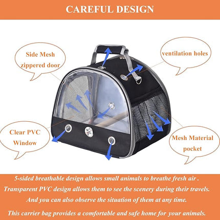 Bird Carrier with Stand & Tray, Small Bird Travel Cage for Parrot & Parakeet, Shoulder Strap - Black