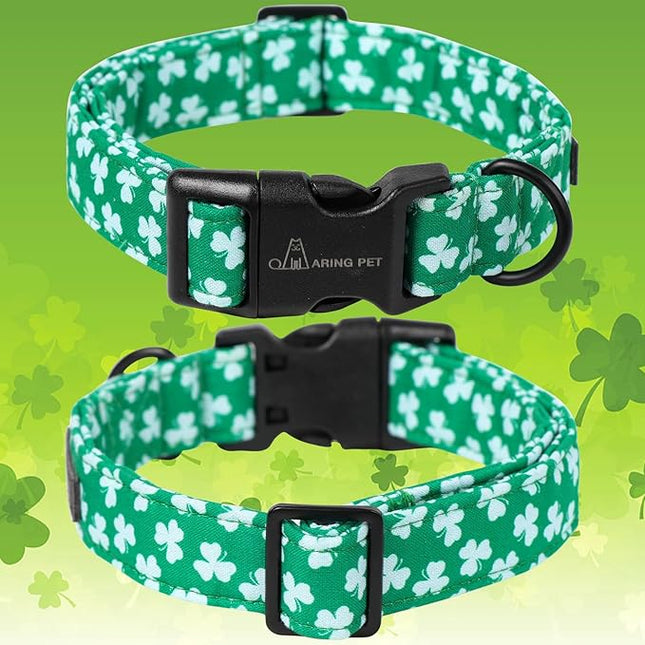 ARING PET St Patrick's Day Dog Collar, Cute Green Clovers Pet Collars with Quick Release Buckle for Puppy Small Medium Large Boy Girl Dogs-L