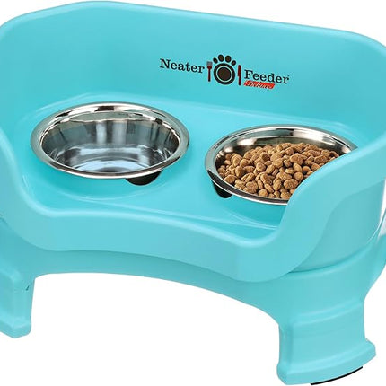 Neater Feeder Deluxe Mess Proof Cat Bowls Elevated for All Breeds – Made in USA – No Spill Raised Cat Bowls for Indoor Cats w/Leg Extensions – Stainless Steel Cat Food and Water Bowl Set - Teal