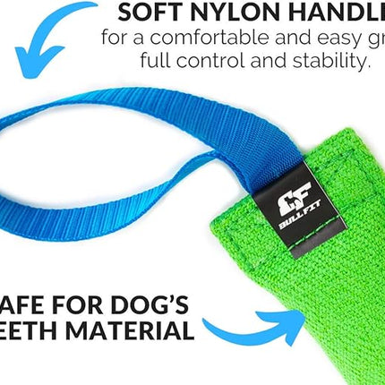 Bull Fit K9 Dog Bite Tug Toy with 2 Strong Handles - Made of Durable & Tear-Resistant French Linen - Perfect for Tug of War, Fetch & Puppy Training - Ideal for Medium to Large Breeds