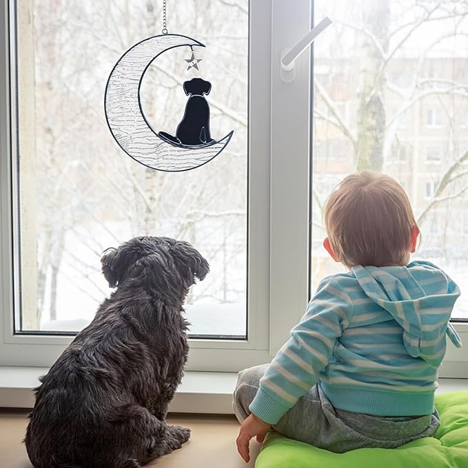 Stained Glass Dog Memorial Gifts for Dog Lovers, Pet Memorial Gifts Dog Decor Stained Glass Window Hanging Suncatcher for Window Loss of Dog Sympathy Gift Pet Loss Gifts for Mom, Grandma