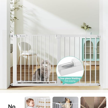COMOMY 30" Tall Baby Gate for Stairs Doorways, Fits Openings 29.5" to 51.6" Wide, Auto Close Extra Wide Dog Gate for House, Pressure Mounted Easy Walk Through Pet Gate with Door, White
