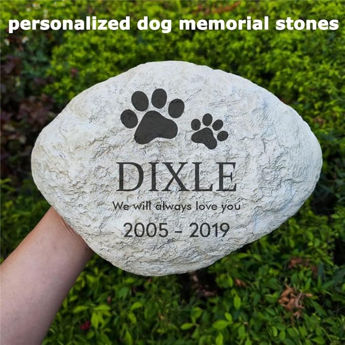 Pet Memorial Stones Grave Stones for Dogs or Cats, Paw Prints Pet Dog Memorial Garden Stones Grave Markers Engraved with Name and Dates, Personalized Pet Dog Memorial Gfits Outdoors,11"×8"