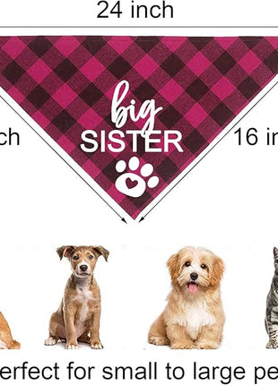 Big Sister Dog Bandana, Plaid Pregnancy Announcement Dog Bandanas for Dogs (Pink, Big Sister)