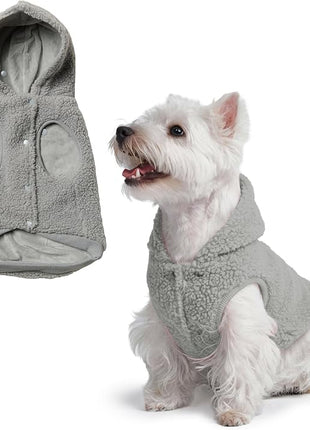 Spark Paws Fleece Dog Jacket, Hooded Sweater Vest, Warm Coat for Winter - Suitable for Small Medium Large XL XXL Breeds - Silver Grey - M