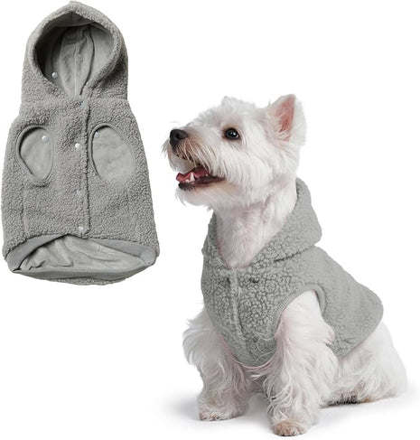 Spark Paws Fleece Dog Jacket, Hooded Sweater Vest, Warm Coat for Winter - Suitable for Small Medium Large XL XXL Breeds - Silver Grey - M