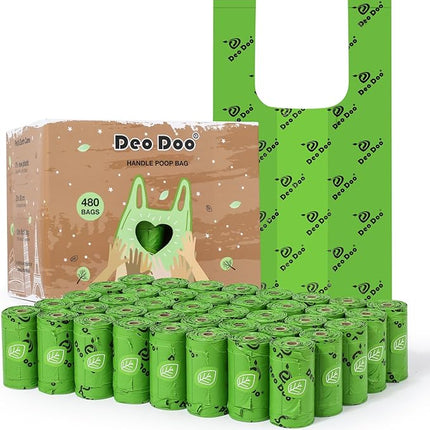 Dog Poop Bags Rolls with Handles 40 Rolls 480 Counts Big Sizes Leak Proof and Extra Thick Waste Bags for Walking Medium Large Dogs Cats Litter Unscented