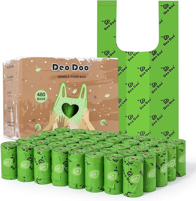 Dog Poop Bags Rolls with Handles 40 Rolls 480 Counts Big Sizes Leak Proof and Extra Thick Waste Bags for Walking Medium Large Dogs Cats Litter Unscented