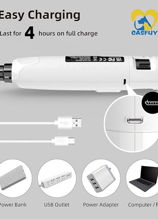 Casfuy Dog Nail Grinder Quiet - (45db) 6-Speed Pet Nail Grinder with 2 LED Lights for Large Medium Small Puppy Dogs/Cats, Professional 3 Ports Rechargeable Electric Dog Nail Trimmer with Dust Cap