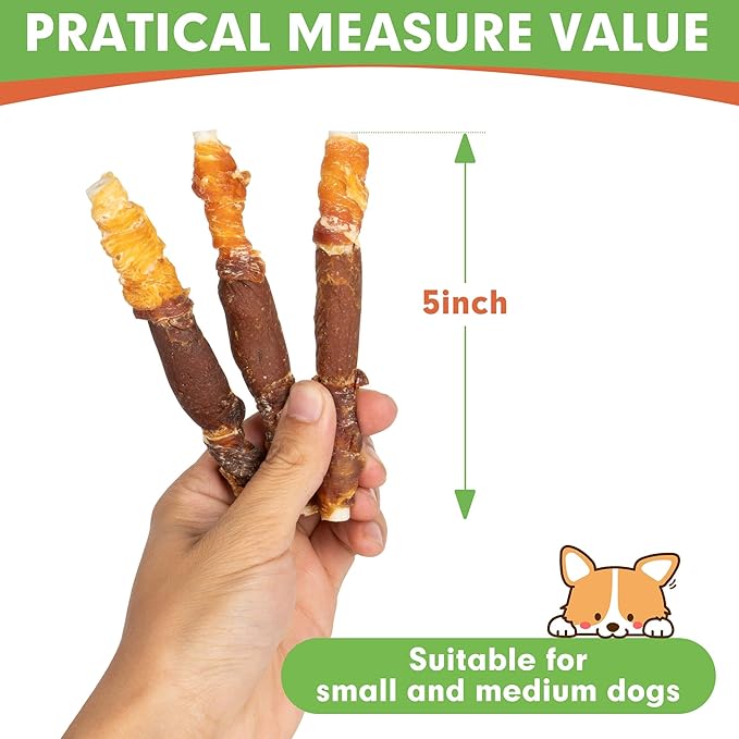 MON2SUN Dog Treats, Triple Flavor 5 Inch Chicken Liver Duck and Chicken Wrapped Rawhide Snacks for Small and Medium Dogs, 31.75 Oz (45 Count-Pack of 1)