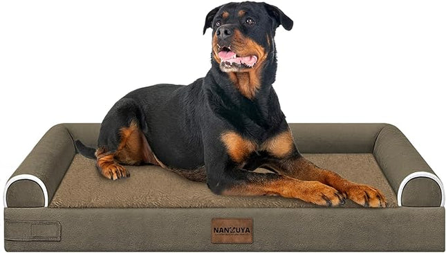 Large Dog Bed Orthopedic Washable: Beds Bolster XL Bed Large Big Dogs Memory Foam Couch Sofa Waterproof with Removable Cover - Brown