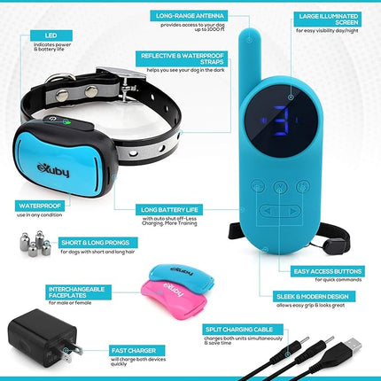 eXuby - Tiny Shock Collar for Small Dogs 5-15lbs - Smallest Collar on The Market - Sound, Vibration, & Shock - 9 Intensity Levels - Pocket-Size Remote - Long Battery Life - Water-Resistant (Teal)