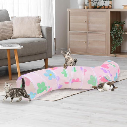 Glittme Cat Tunnel, Cat Tunnels for Indoor Cats, S-Shape Cats Cave with Cat Toys, Foldable Cat Tubes and Tunnels for Cats, Rabbit, Puppy, Guinea Pig