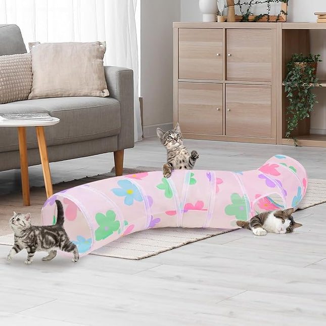 Glittme Cat Tunnel, Cat Tunnels for Indoor Cats, S-Shape Cats Cave with Cat Toys, Foldable Cat Tubes and Tunnels for Cats, Rabbit, Puppy, Guinea Pig