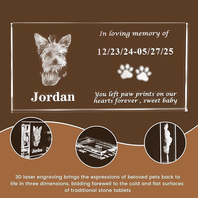 3D Crystal Pet Memorial Stone, Custom Laser Engraved Photo Remembrance Block with Gift Box, Pet Loss Sympathy Gift