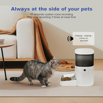 Automatic Cat Feeder, 4L Cat Food Dispenser with 10s Voice Recorder, Pet Feeder up to 8 Meals per Day, Timed Cat Feeder with Dry Food Sealed Ring (Jade White, 4L)