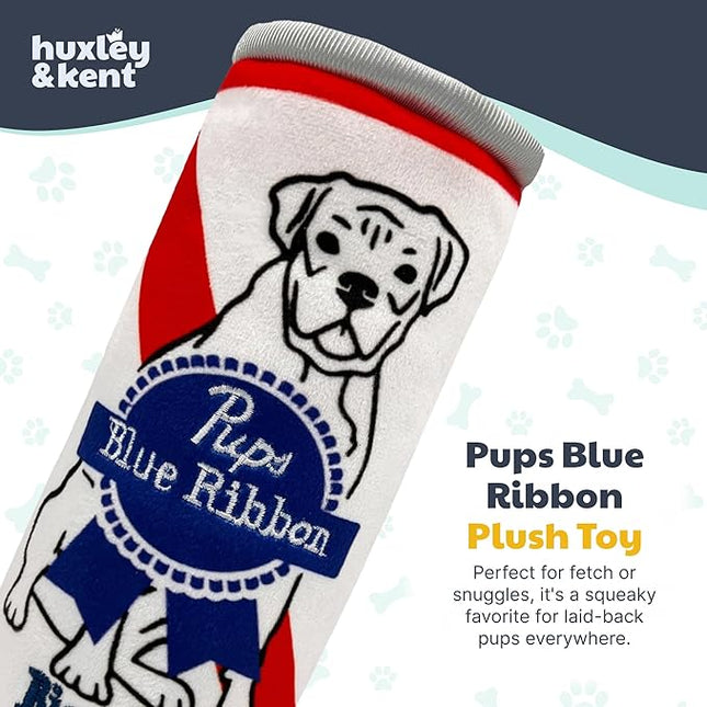 Huxley & Kent Funny Dog Toy w/Squeaker – Power Plush Squeaky Dog Toys for Small, Medium & Large Dogs – Soft Stuffed Animal for Indoor Play & Fetch - Pups Blue Ribbon, Large