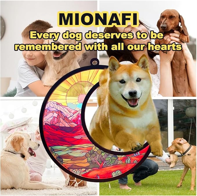 Sun Catchers Indoor Window-Dog Memorial Gifts for Loss of Dog,Dog Kissing Butterfly on The Moon,Personalized Decoration with Name