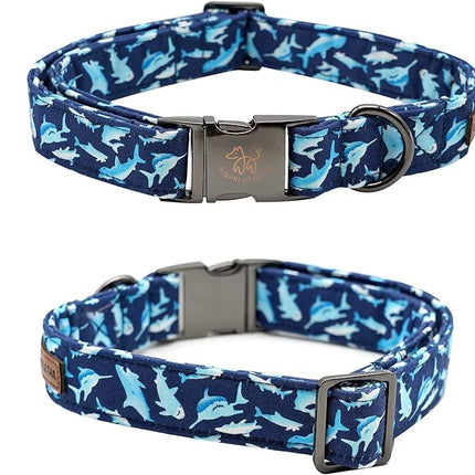 Elegant Little Tail Bowtie Dog Collar - Shark Print, Adjustable for Small Dogs