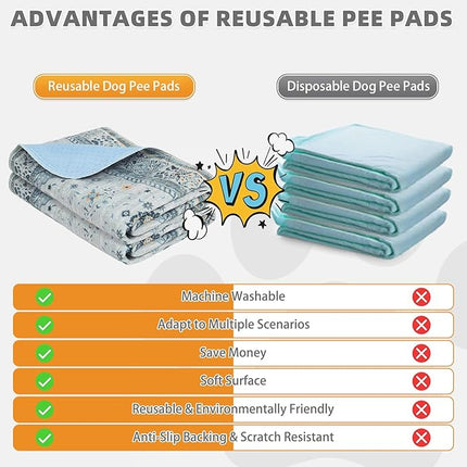 KOOLTAIL Washable Pee Pads for Dogs, 2 Pack Super Absorbent Reusable Puppy Training Pads Waterproof, Nonslip and Leak-Proof Dog Pee Pads, Large Pet Mats Whelping Pads for Floor, Crate, Couch 36"x36"