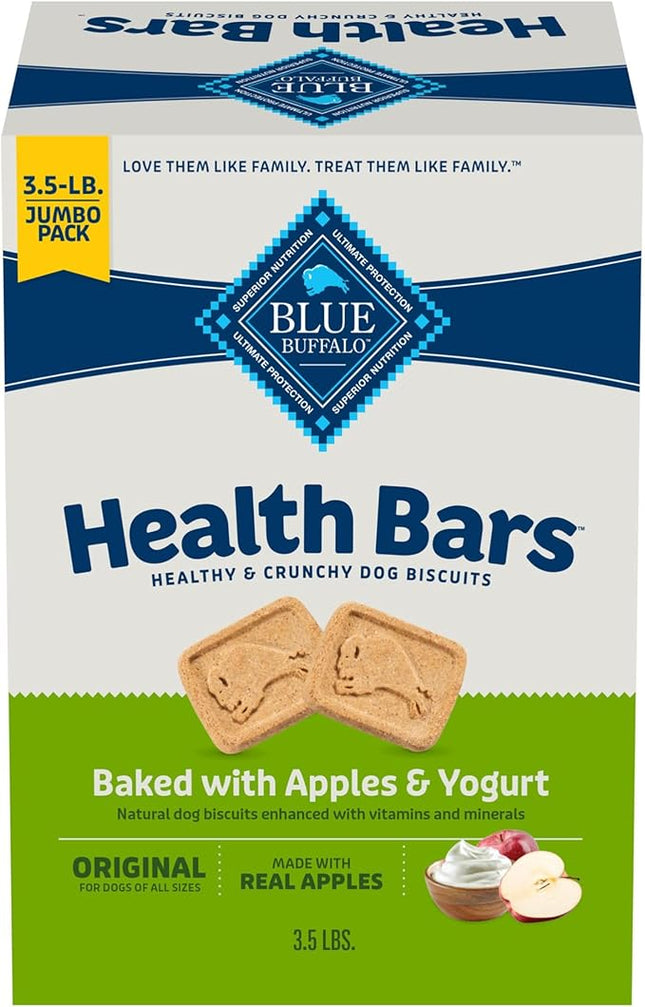 Blue Buffalo Health Bars Crunchy Dog Biscuits, Oven-Baked With Natural Ingredients, Apples & Yogurt, 3.5-lb Box