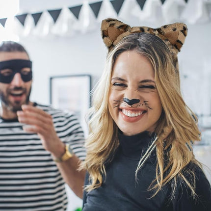 Beviliu Leopard Ears Headband Fluffy, Cheetah Print Cat Hairband for Women, Fuzzy Cheetah Ears Costume for Birthday Party Halloween Christmas Washing Makeup Cosplay