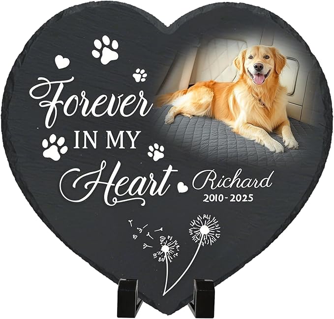 Personalized Pet Memorial Stone - Custom Dog Grave Marker with Name & Photo - Sympathy Gifts for Loss of Beloved Dog - Cemetery Decor - Rainbow Bridge Memorial for Dogs (Style C)
