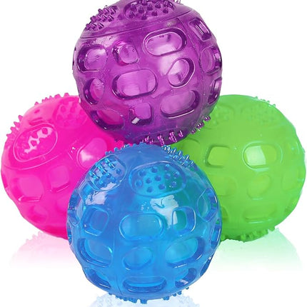 3'' Squeaky Dog Toy Balls for Lagre Medium Breed, Indestructible Dog Balls for Playing, Fetching & Retrieving, Durable Aggressive Chewers, 4 PCS Red+Purple+Green+Blue