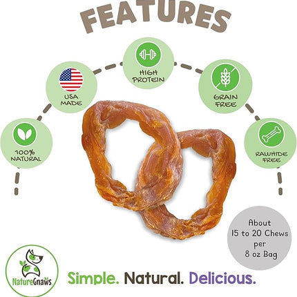Nature Gnaws USA Turkey Tendon Rings for Dogs (8oz) - Delicious Grain Free Reward Snack for Small, Medium & Large Breeds - Premium Natural Dog Chew Treats