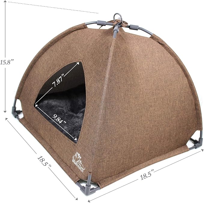 Winsterch Cat Bed Cave for Indoor Cats,Calming Cat Tent Cave Bed for Cats,Small Dogs, Puppy, Kitty, Kitten Bed,Cat House (18.5'' x 18.5'' x 15.8'', Brown)