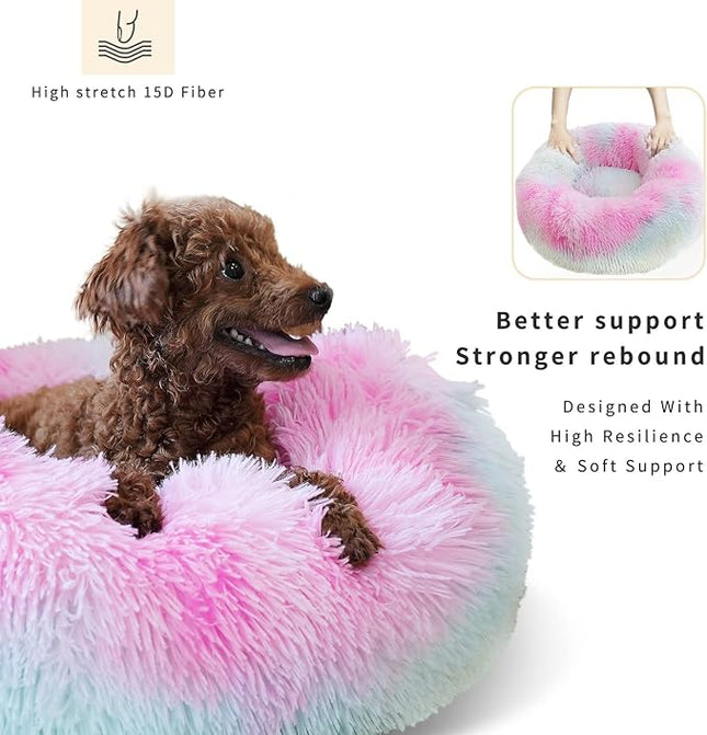 nononfish Puppy Bed for Calming Dog 19Inches Peach Anti-Anxiety Donut Bed for Small Size Dogs Washable Fits up to 15 lbs Pets