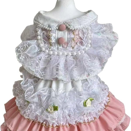 Fashion Sweet Puppy Dog Lace Princess Dress for EXTRAL Small and Small Dog A-Pink XX-Small