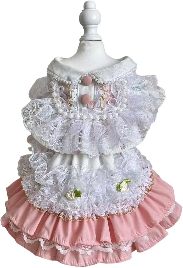 Fashion Sweet Puppy Dog Lace Princess Dress for EXTRAL Small and Small Dog A-Pink XX-Small