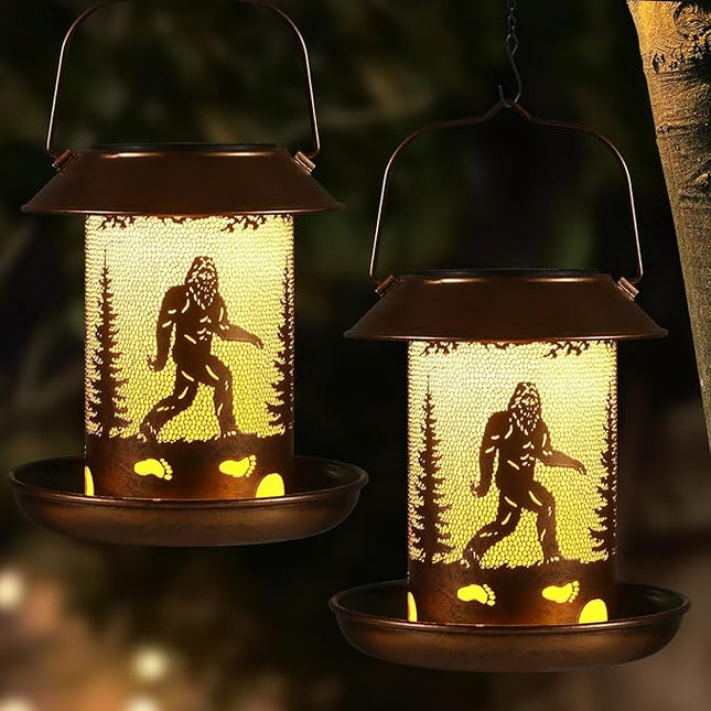 2 Pack Bird Feeders for Outdoors Bigfoot Garden Decor Gifts for Women Mom Grandma Solar Lanterns Outdoor Waterproof Metal Solar Decoration OutsideLED Lanterns for Yard, Patio, Lawn, Pathway