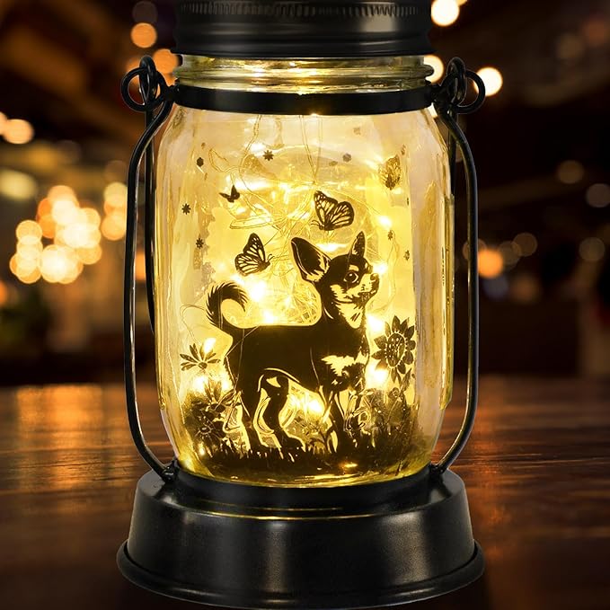Chihuahua Gifts for Women/Men Chihuahua Solar Lanterns Dog Mom Birthday Dog Lovers Lantern Pet loss Pet Memorial Lights Solar Garden Decoration Outside for Yard, Patio,Backyard,Porch Torches